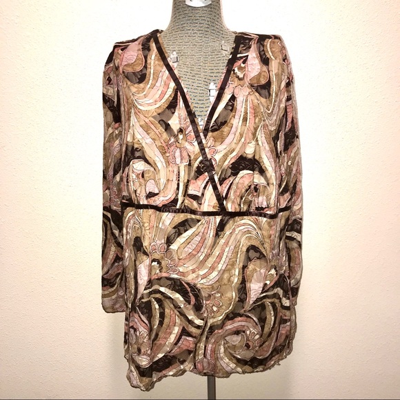 Lane Bryant Pink/Brown/Tan Lace Top 26/28 - Picture 1 of 4